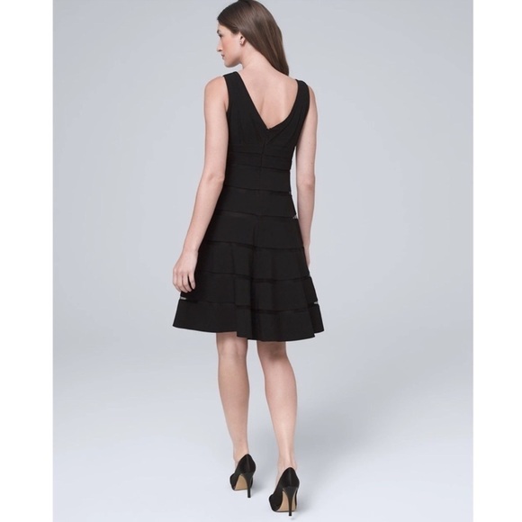 WHBM Black V-Neck Shadow Stripe Mesh Party Dress 00 - Picture 3 of 16